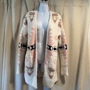 NWOT Warm&Cozy Lifestyle Cardigan Sweater Medium Aztec Geometric Knit Open Front